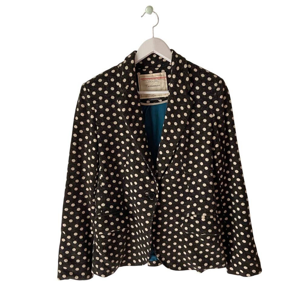 Anthropologie Cartonnier Gray And White Polka-Dot Blazer Size Small